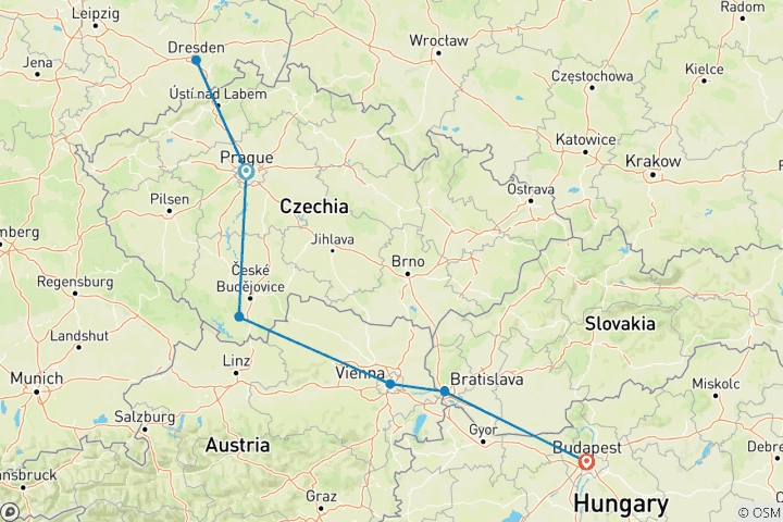Carte du circuit Marchés de Noël européens avec Prague, Vienne et Budapest (de Prague à Budapest) (2026)
