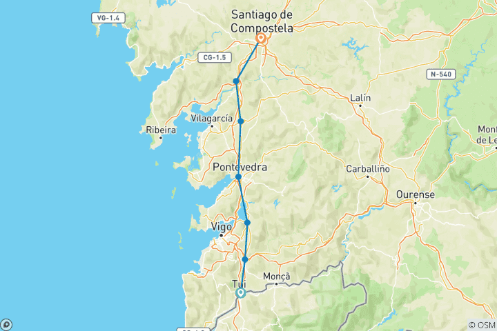 Map of Camino de Santiago · Way of St. James · Portuguese Way · From Tui to Santiago de Compostela