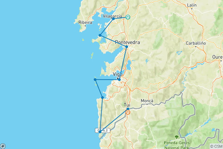 Map of Private Tour in the Rías Baixas of Galicia in Charming Hotels and Pazos