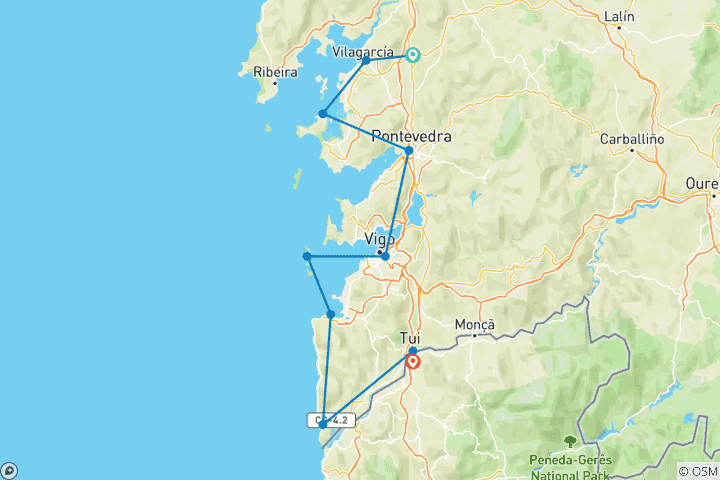 Carte du circuit Circuit privé dans les Rías Baixas de Galice dans des hôtels et pazos de charme