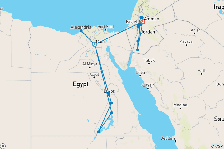 Karte von Höhepunkte von Ägypten und Jordanien Kleine Gruppe