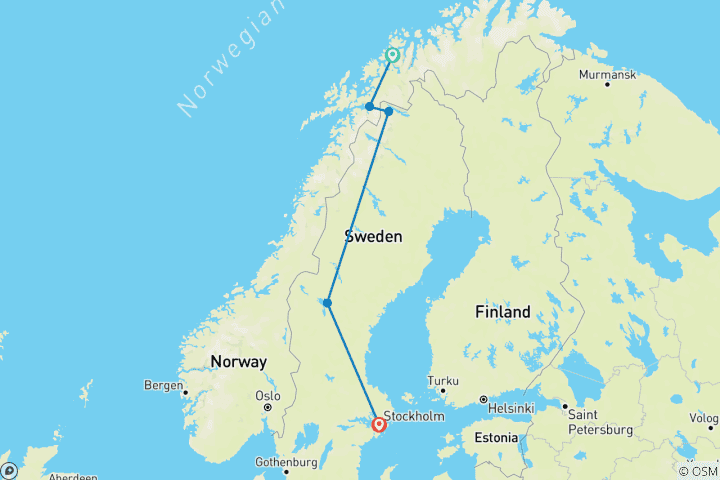 Carte du circuit Le nord de la Suède en train