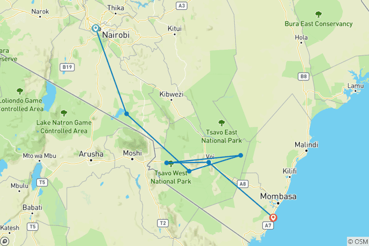 Mapa de Kenia en tren: trenes, safaris y playas