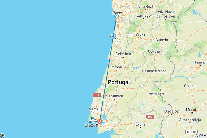 Karte von Portugal mit dem Zug