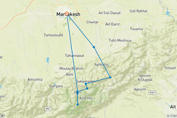 Mapa de Viaje personalizado a Marruecos con excursión, salida diaria y coche privado