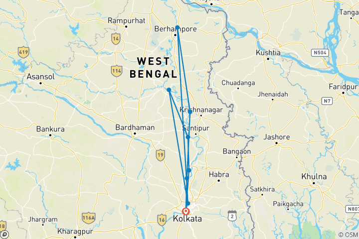 Map of Kolkata and Lower Ganges Cruise Kolkata → Kolkata (2026)