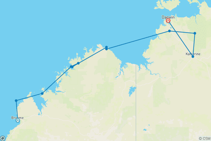 Map of Top End Escape  with Kimberley Coast Adventure Broome → Darwin (2026)