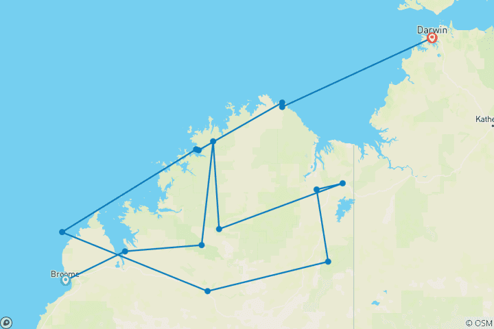 Map of Wonders of the Kimberley and Coast Adventure Broome → Darwin (2026)