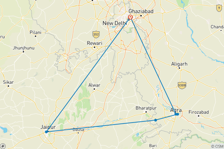 Carte du circuit Circuit tout compris de 6 jours à Delhi, Agra et Jaipur (Triangle d'or) en groupe