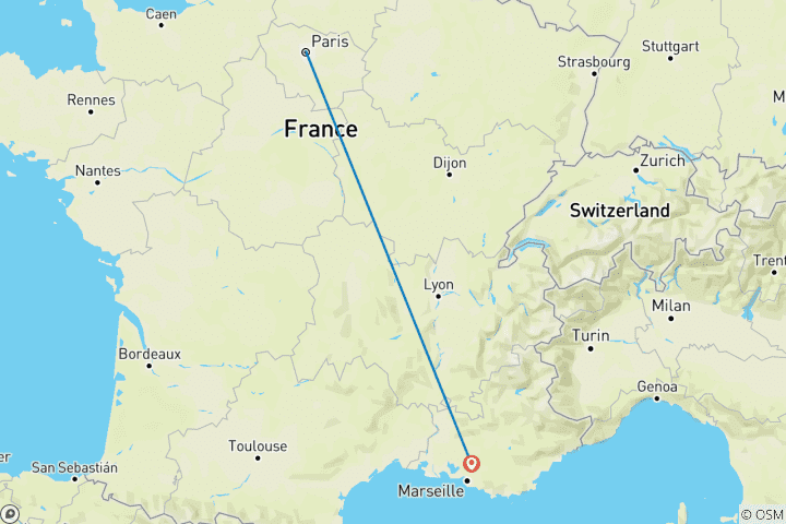 Carte du circuit Viva France avec la Provence