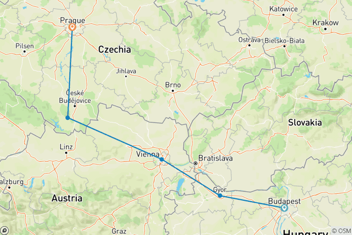 Carte du circuit Easy Pace Budapest, Vienne & Prague (Classique, été)