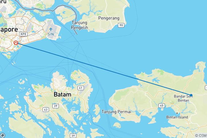 Mapa de Excursión personalizada de 5 días a Singapur y Bintan, con salida diaria y guía privado