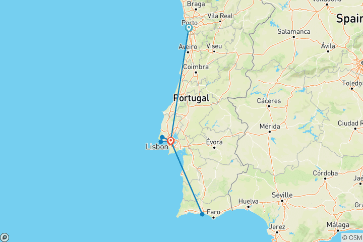 Map of Portugal by train and the Algarve
