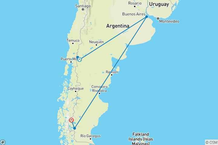 Kaart van Argentinië: Bariloche, Buenos Aires en Calafate - 10 dagen