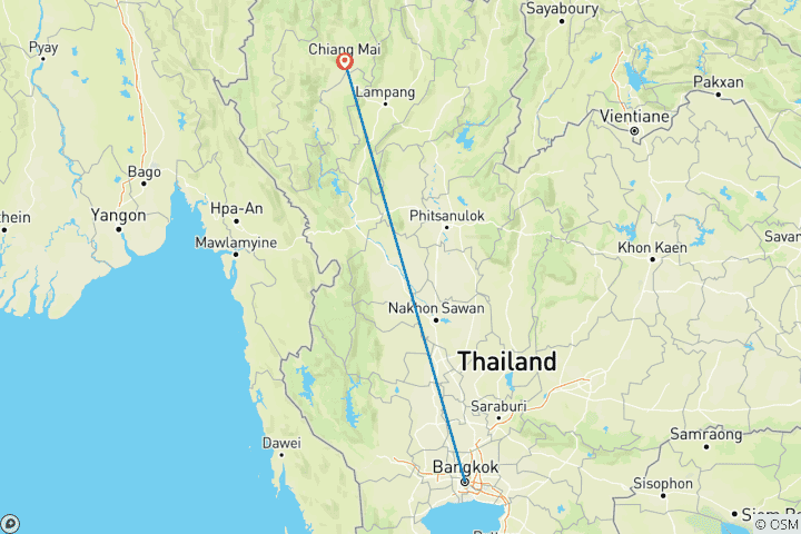 Mapa de Aventura de 7 días en Tailandia: Bangkok, Chiang Mai y Santuario Ético de Elefantes
