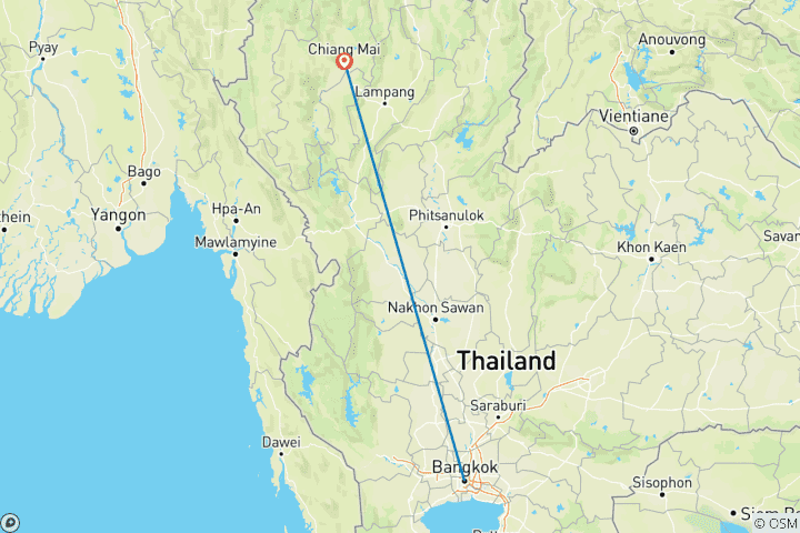Mapa de Aventura de 7 días en Tailandia: Bangkok, Chiang Mai y Santuario Ético de Elefantes