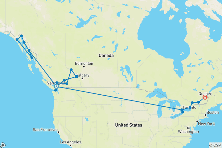 Carte du circuit Croisière spectaculaire dans les Rocheuses en Alaska et Best of the East