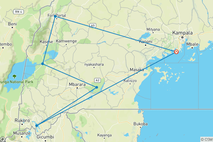 Map of Cycling the Wilds of Uganda