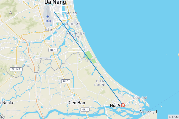 Carte du circuit Vietnam Middle Adventure 5 jours 4 nuits Exploring Da Nang- Ba Na Hills- Hoi An- Son Tra Peninsula