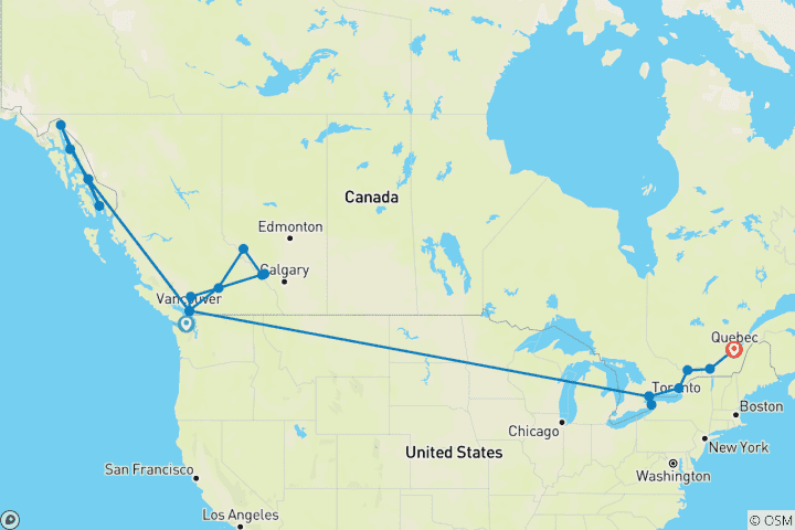 Map of Rockies Grandeur, Alaska Cruise & Best of the East