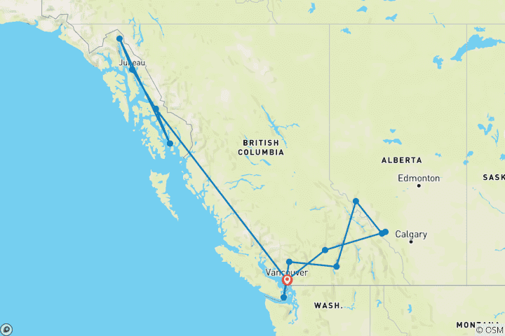 Map of Spectacular Rockies & Alaska Cruise 2026 - 22 Days