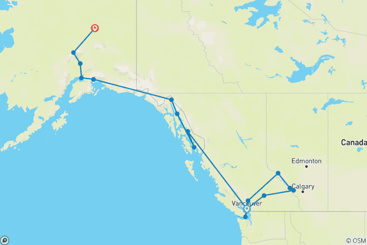 Carte du circuit Grande aventure Canada & Alaska 2026 - 24 jours (17 destinations)
