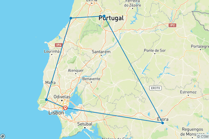 Mapa de Lo Mejor de Lisboa con Sintra, Nazaré, Fátima y Évora - 5 Días