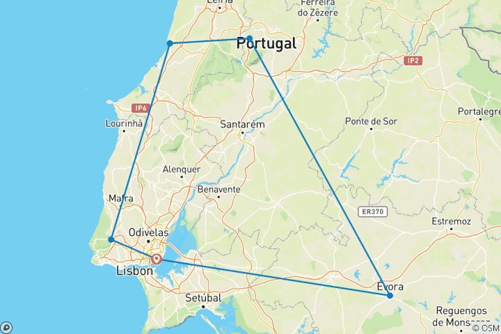 Map of Best of Lisbon with Sintra, Nazaré, Fátima and Évora - 5 Days