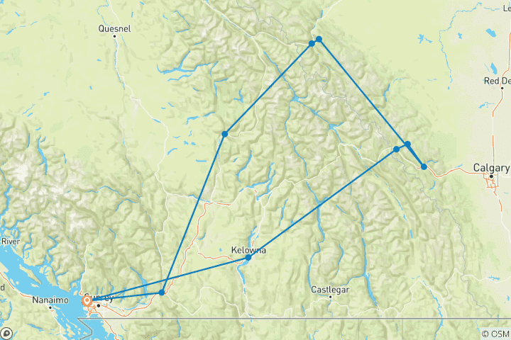 Map of 6-Day Western Canada Rockies Tour (Vancouver Round Trip)