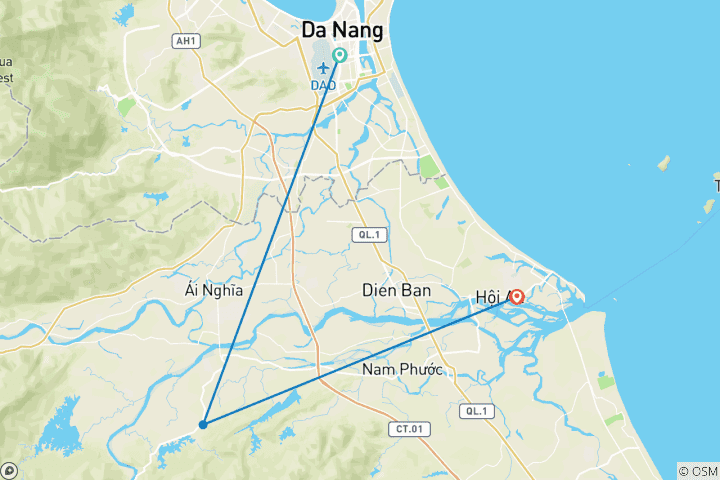 Carte du circuit Vietnam Middle Adventure 5 jours 4 nuits Exploring Da Nang- Marble Mountain- Linh Ung Pagoda, Hell Cave- My Son Sanctuary