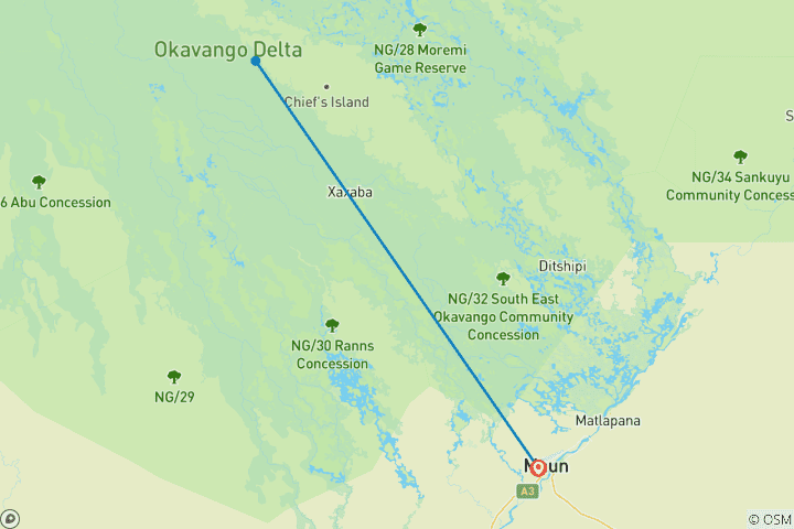 Map of 2 Day - Boat House Okavango Big Five Safari in Botswana