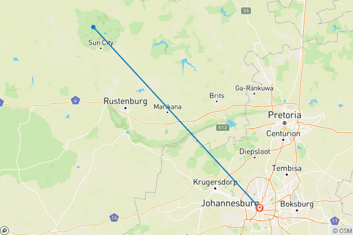Mapa de Safari de 2 días en camping con los Cinco Grandes de Pilanesberg