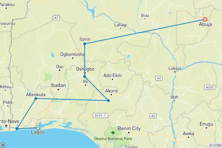 Carte du circuit Le royaume perdu du Nigeria - Expédition culturelle de 12 jours