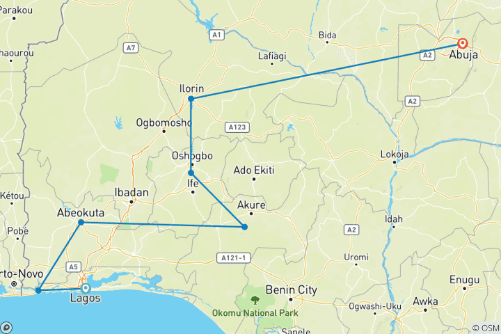 Mapa de El Reino Perdido de Nigeria - Expedición cultural de 12 días