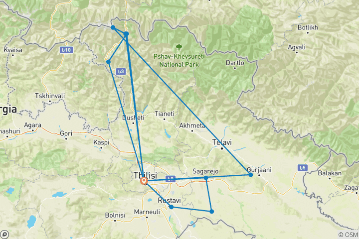 Kaart van Zomer in Georgië met 4x4 Kazbegi en Kakheti 2 tours / 2 dagen