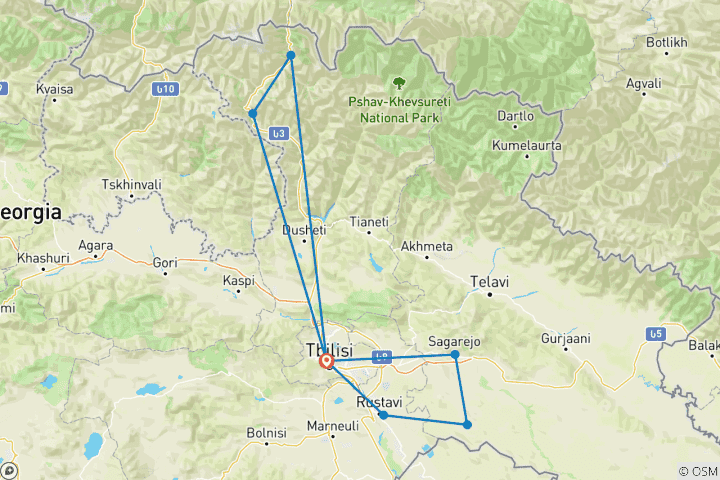 Carte du circuit Secrets sacrés et joyaux cachés : 2 jours d'aventure hors route en Géorgie