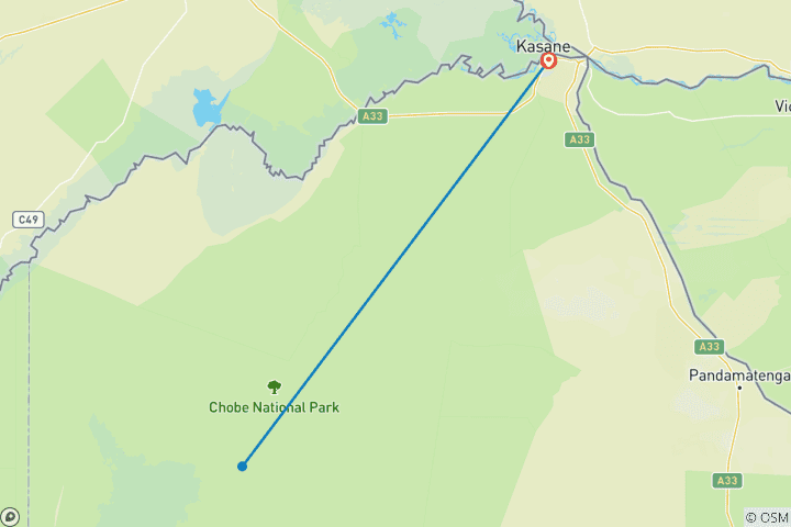 Carte du circuit 2 jours - Expérience de la vie sauvage dans le parc national de Chobe, Botswana
