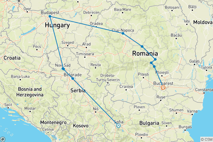 Mapa de Tesoros de los Balcanes y Transilvania (from Sofía to Bucarest)