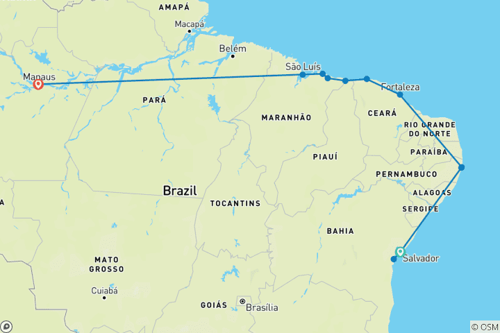 Kaart van Privé jungletour door Noord-Brazilië, dagelijkse start & exclusieve gids en auto