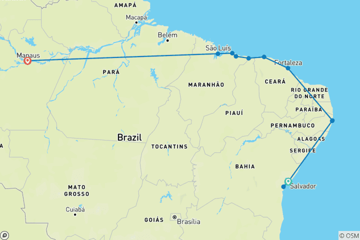 Carte du circuit Circuit privé dans la jungle du nord du Brésil, départ quotidien et voiture exclusive