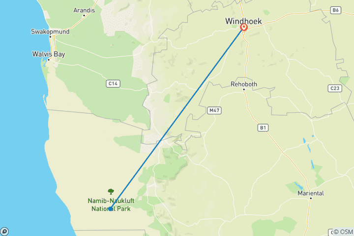 Carte du circuit Escapade de 2 jours avec nuitée à Sossusvlei et Deadvlei