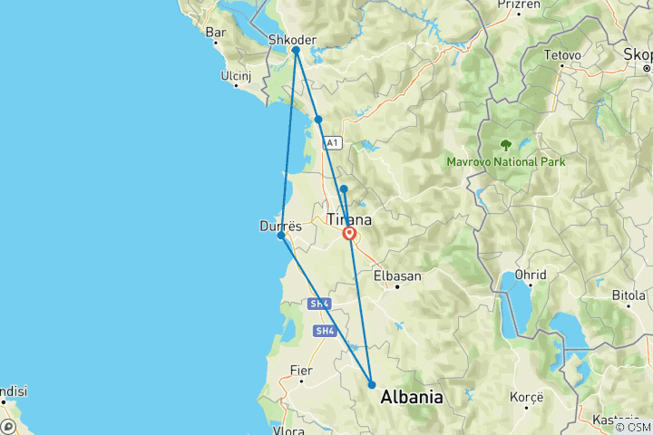 Karte von 5-tägige Tour: Erleben Sie das Beste von Albanien