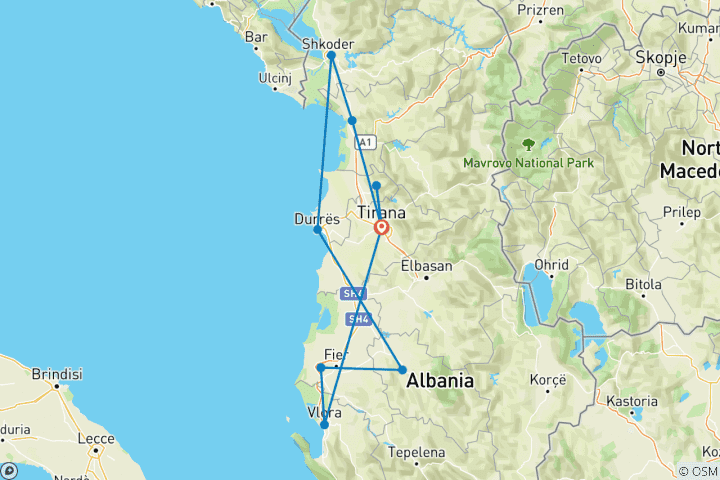 Carte du circuit Les points forts de l'Albanie en 6 jours