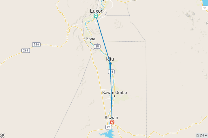 Kaart van Jaz Crown Jubilee Nijlcruise - 5-daags luxe Nijlavontuur