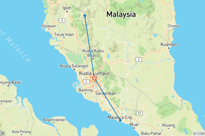 Carte du circuit 9 jours - Le meilleur de Kuala Lumpur et des villes voisines