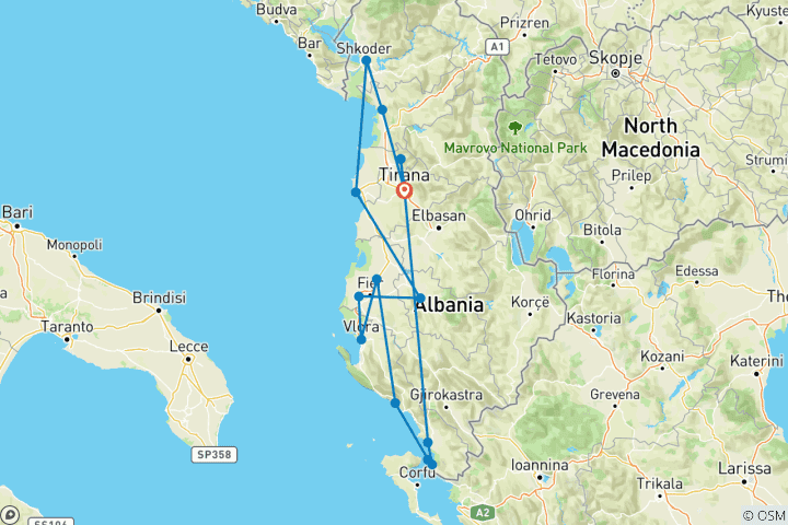 Carte du circuit Vivez l'aventure albanaise