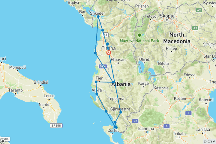 Map of Best of Albania Explorer 8 days Tour