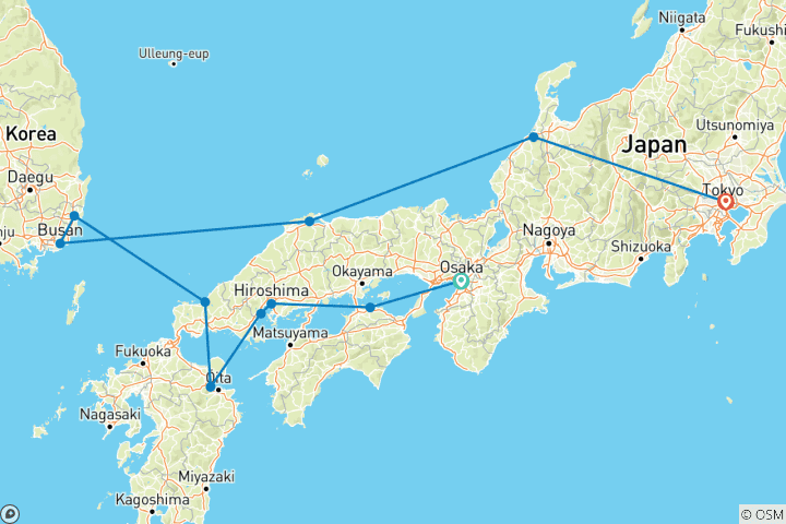 Carte du circuit Découverte du littoral japonais d'Osaka à Tokyo 2026 (2026)