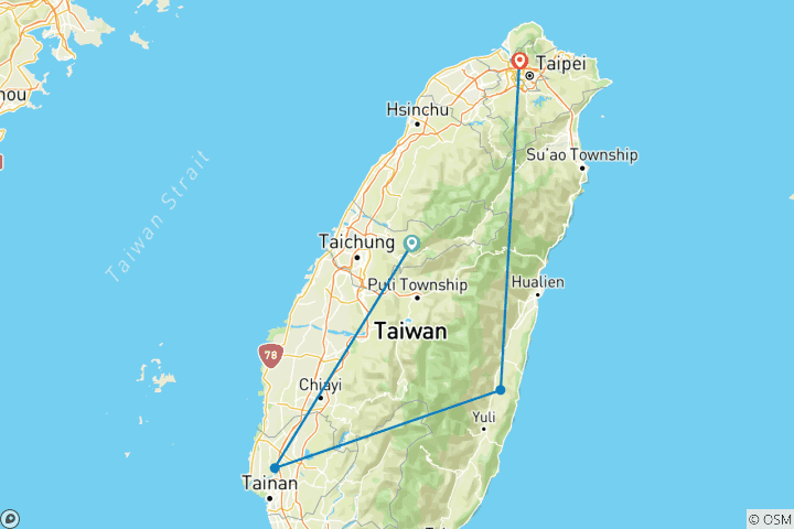 Carte du circuit Taiwan by Train : Unique Sights & Hidden Gems (en anglais)
