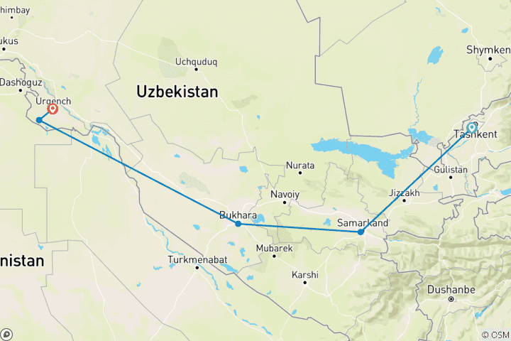 Carte du circuit L'Ouzbékistan en style : Silk Road to 1001 Nights